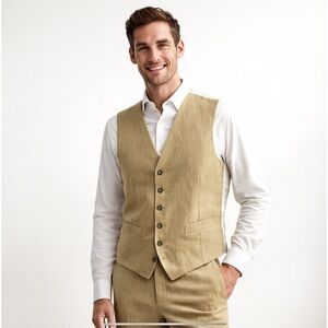 BACHRACH VEST VINTAGE BUTTON FRONT RIBBON TIE BACK WEDDING GUEST HOLIDAY MEN 48R